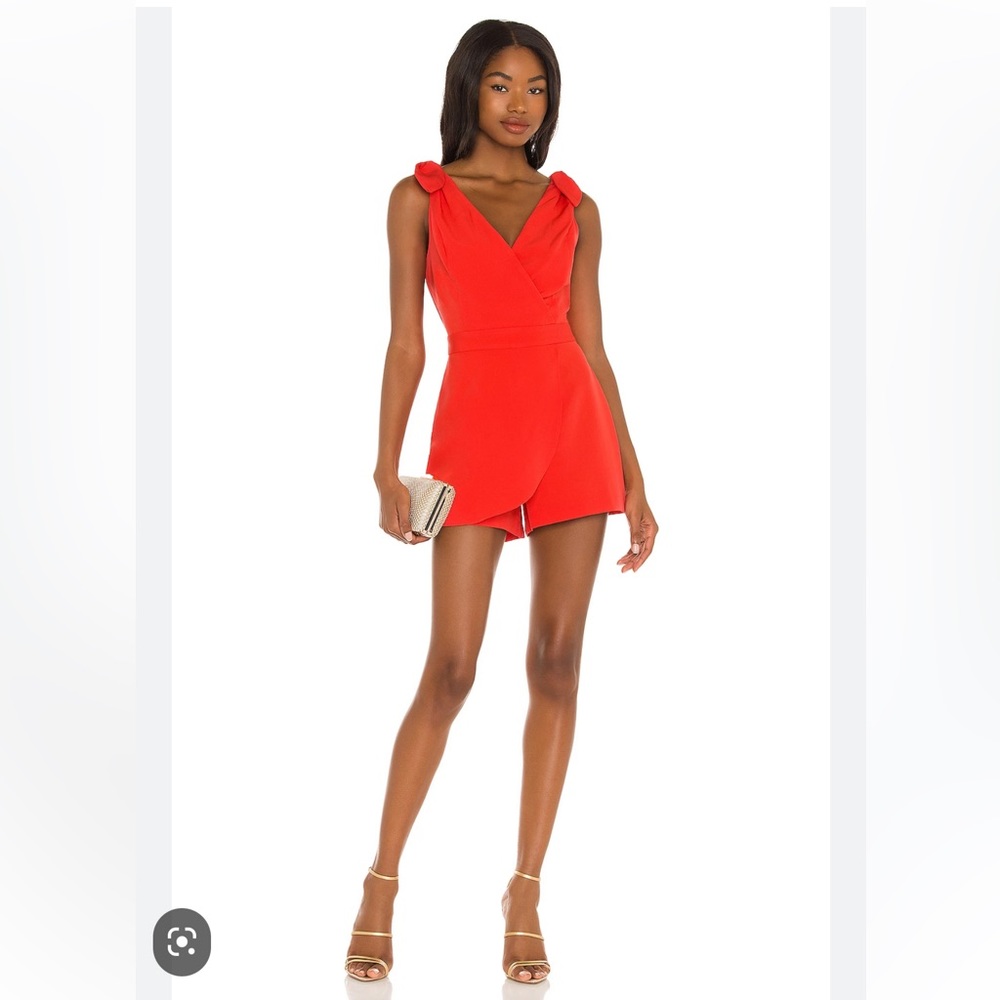 BCBG Red Wrap-Front Skort Romper